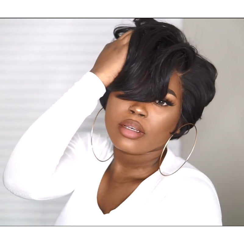 Wigs Black bob micro curl short hair