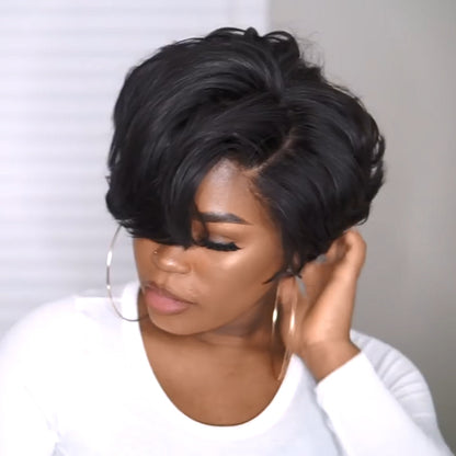 Wigs Black bob micro curl short hair