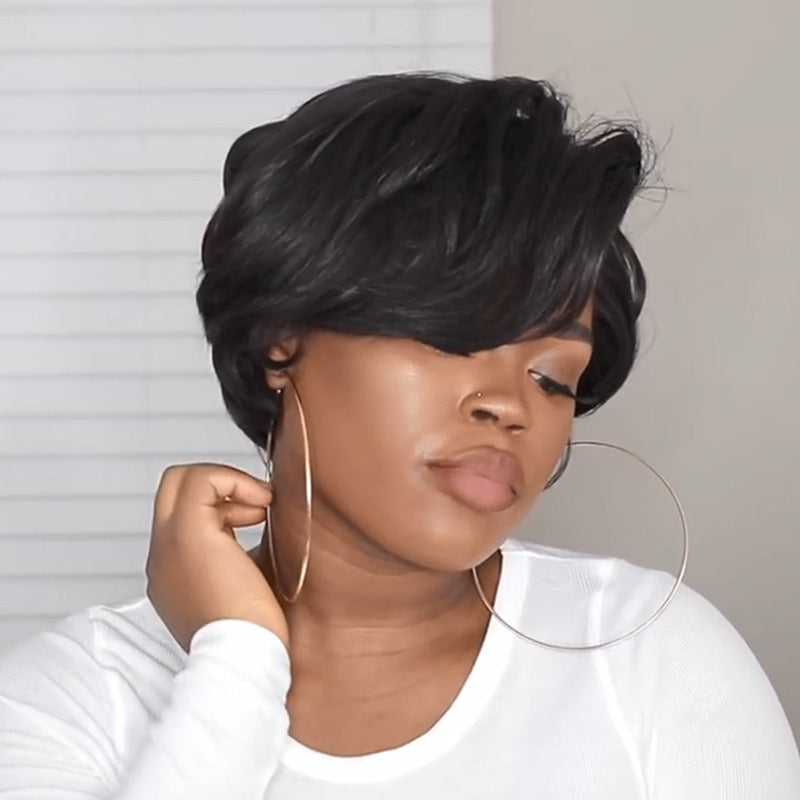 Wigs Black bob micro curl short hair