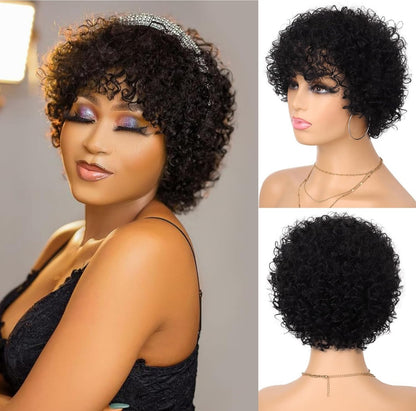 Glueless Wear and Go Wig Curly Wig with Bangs Short Human