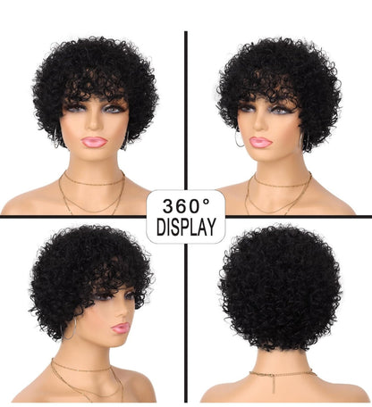 Glueless Wear and Go Wig Curly Wig with Bangs Short Human