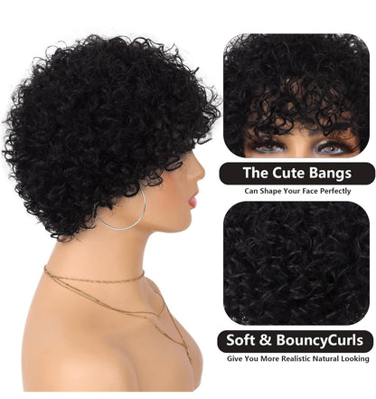 Glueless Wear and Go Wig Curly Wig with Bangs Short Human