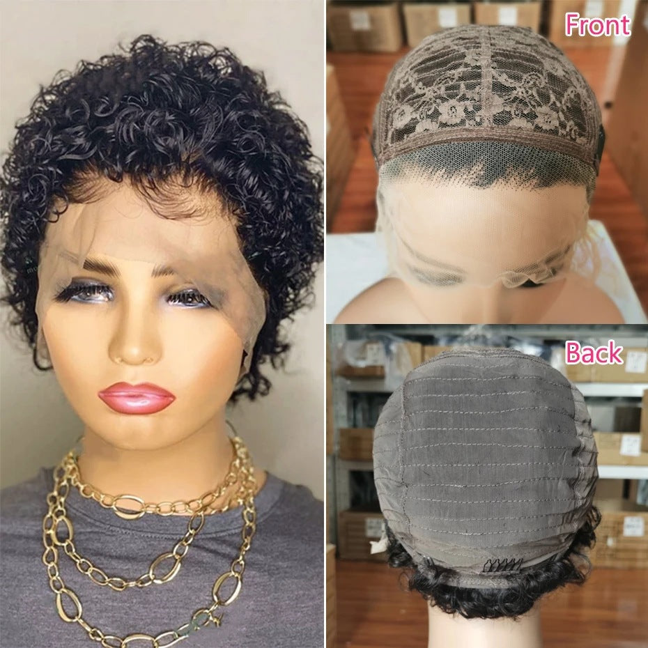 European And American Lace human hair Wig Pixie Head Cover